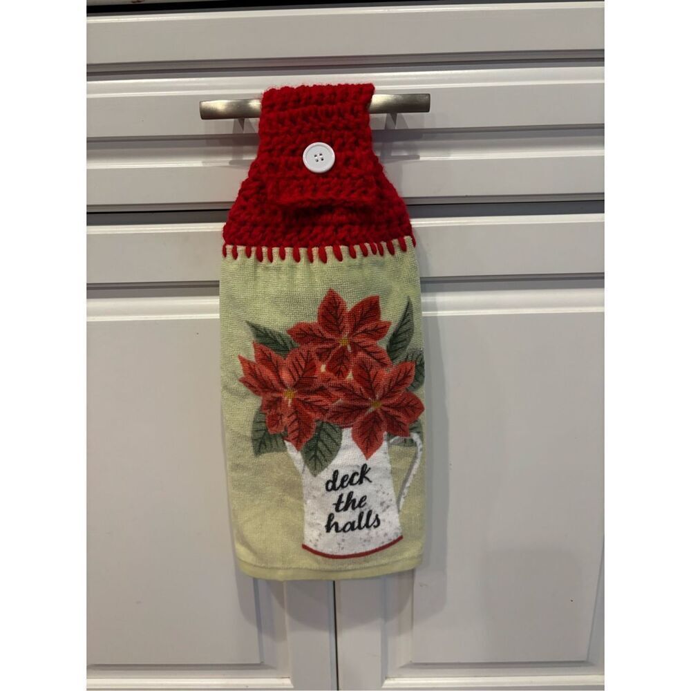 Crochet Top Kitchen Towel-Poinsettias/ Deck The Halls